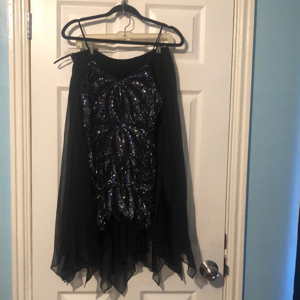 Sho Max Originals Black Asymmetrical Sequin Midi Skirt
